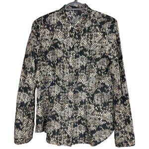 Theory Animal Print Silk Button Front Long Sleeve Shirt size M